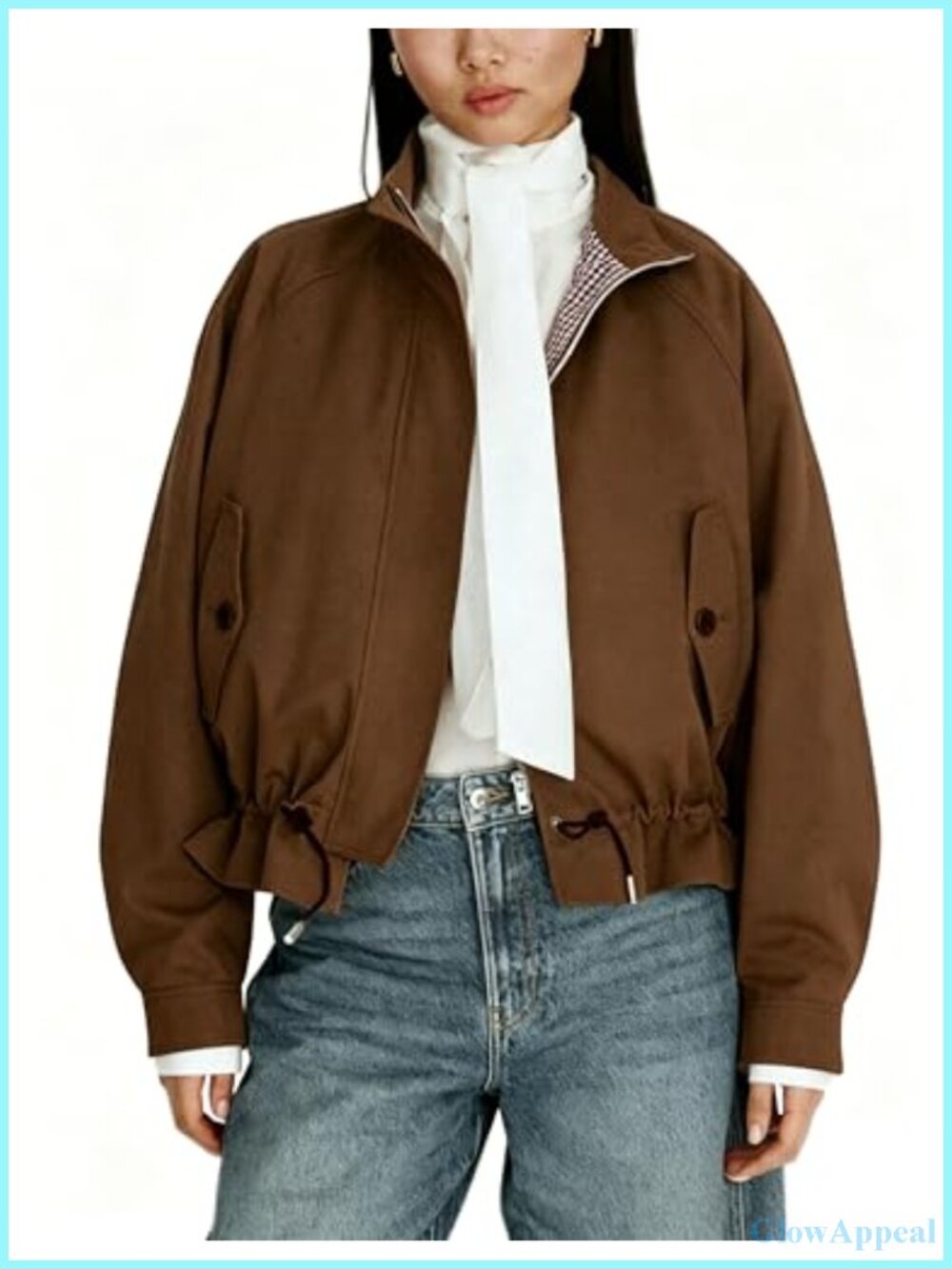 Women's Pure Cotton Zip Up Casual Jacket with Drawstring Hem